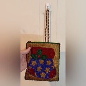 Vintage C Marie Style Glass Beaded Cross Body Christmas Purse